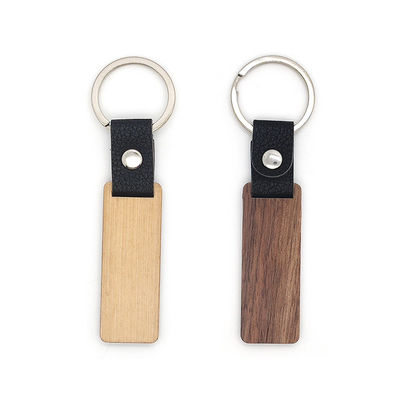 Customizable Leather Wood Keychains Engraving - Walnut Beech Wood